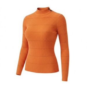 Cherie Collette Bright Orange Knit Sweater | Size M | Gold Shoulder Buttons